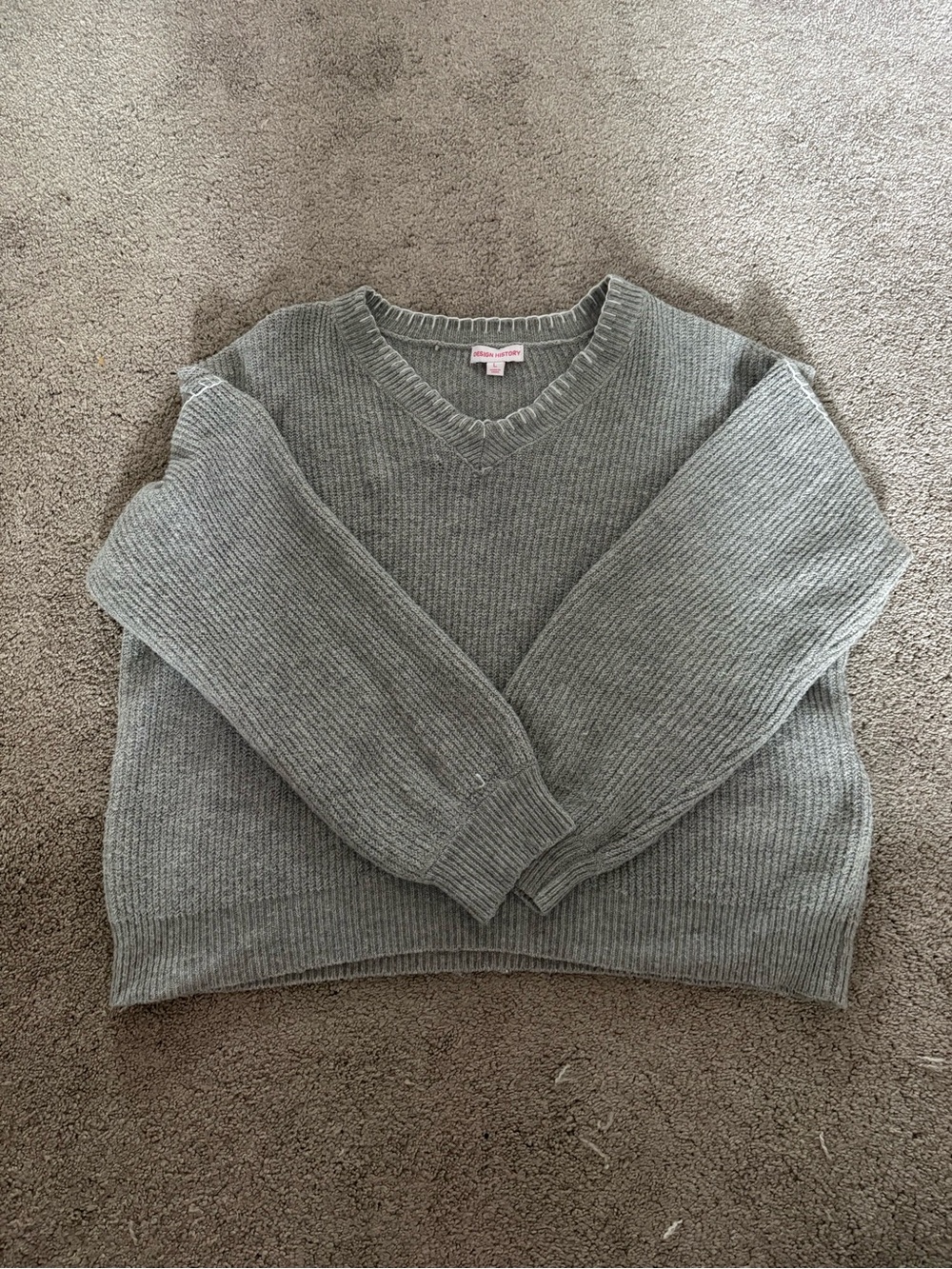 Design History Kids V-Neck Ribbed Sweater - Light Gray